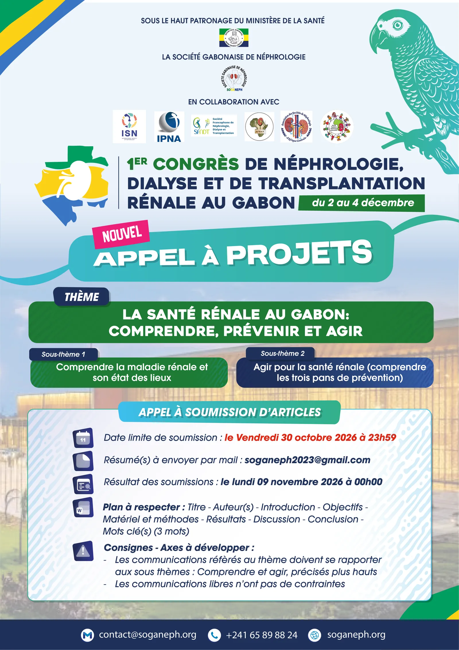 Affiche du 1er Congrès de néphrologie, dialyse et transplantation rénale au Gabon, 2 au 4 décembre 2026
